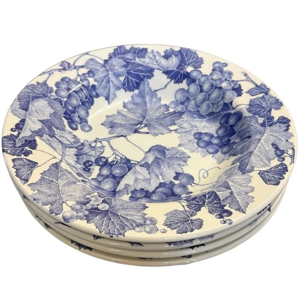 Vintage Set of 4 Furio Grape Leaf Blue Stoneware Salad Plates Made in Italy 8.5
